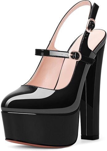 Women's Platform Sexy Chunky High Heel Slingbacks Pumps Round Toe Ankle Strap Party Dress Shoes in Saudi Arabia