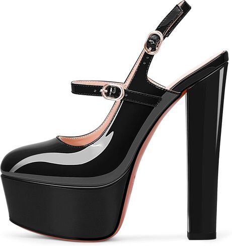Women's Platform Sexy Chunky High Heel Slingbacks Pumps Round Toe Ankle Strap Party Dress Shoes in Saudi Arabia