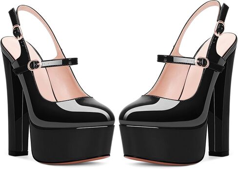 Women's Platform Sexy Chunky High Heel Slingbacks Pumps Round Toe Ankle Strap Party Dress Shoes in Saudi Arabia
