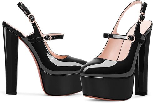 Women's Platform Sexy Chunky High Heel Slingbacks Pumps Round Toe Ankle Strap Party Dress Shoes in Saudi Arabia