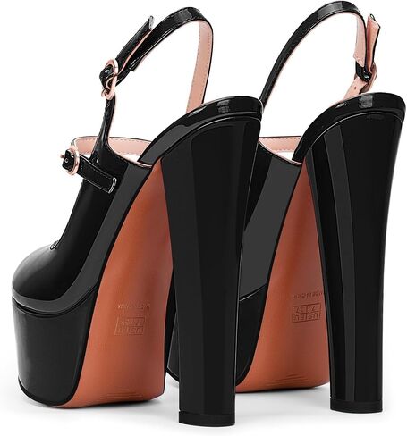 Women's Platform Sexy Chunky High Heel Slingbacks Pumps Round Toe Ankle Strap Party Dress Shoes in Saudi Arabia