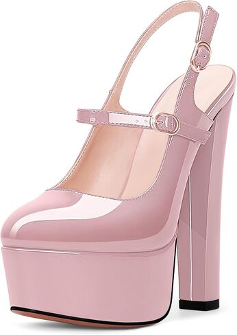 Women's Platform Sexy Chunky High Heel Slingbacks Pumps Round Toe Ankle Strap Party Dress Shoes in Saudi Arabia