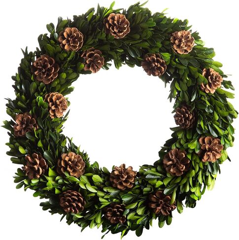 20 Inch Cypress Wreath - Handmade, Preserved, Fresh Green - Perfect Wall, Door, Window Decor for Christmas, Thanksgiving, Halloween - Stay Fresh for Years in Saudi Arabia