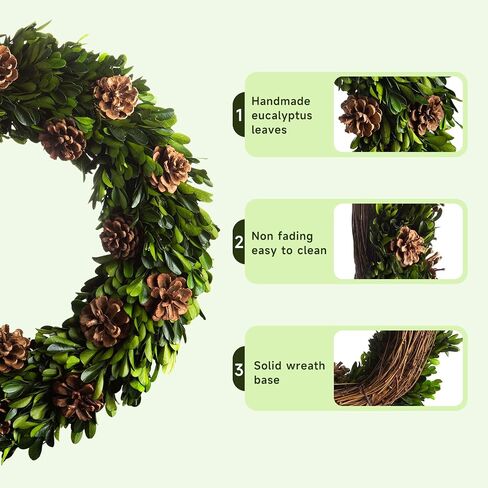 20 Inch Cypress Wreath - Handmade, Preserved, Fresh Green - Perfect Wall, Door, Window Decor for Christmas, Thanksgiving, Halloween - Stay Fresh for Years in Saudi Arabia