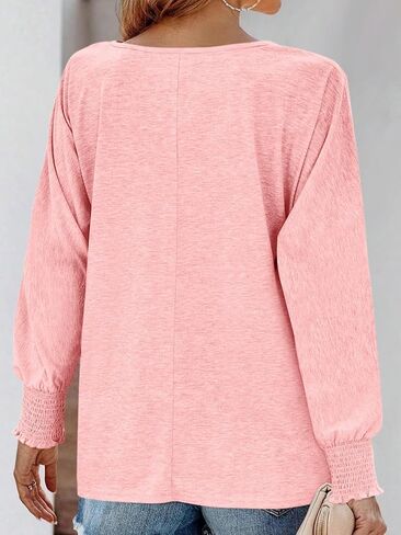 PGANDS Women's V Neck Shirts Ruffle Long Sleeve Loose Casual Tunic Tops in Saudi Arabia