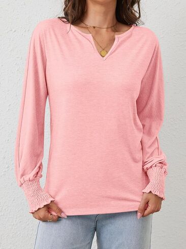 PGANDS Women's V Neck Shirts Ruffle Long Sleeve Loose Casual Tunic Tops in Saudi Arabia
