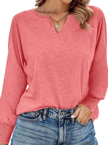 PGANDS Women's V Neck Shirts Ruffle Long Sleeve Loose Casual Tunic Tops in Saudi Arabia