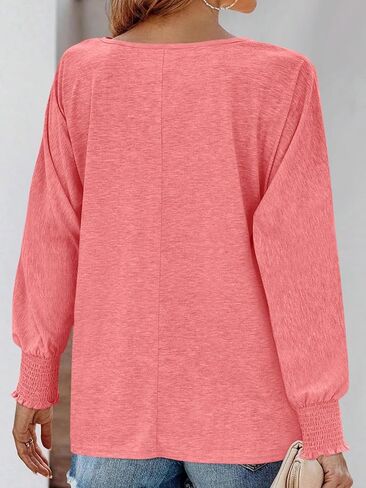 PGANDS Women's V Neck Shirts Ruffle Long Sleeve Loose Casual Tunic Tops in Saudi Arabia