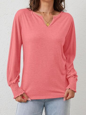 PGANDS Women's V Neck Shirts Ruffle Long Sleeve Loose Casual Tunic Tops in Saudi Arabia