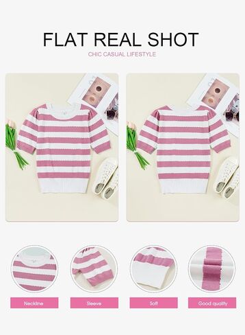 EVALESS Women's Short Sleeve Sweaters Tops Trendy Crewneck Striped Hollow Out Knit T Shirts Casual Summer Blouses in Saudi Arabia