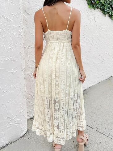 CUPSHE Women's Beige Maxi Lace Dress and Jumpsuit Summer Beige, Large in Saudi Arabia