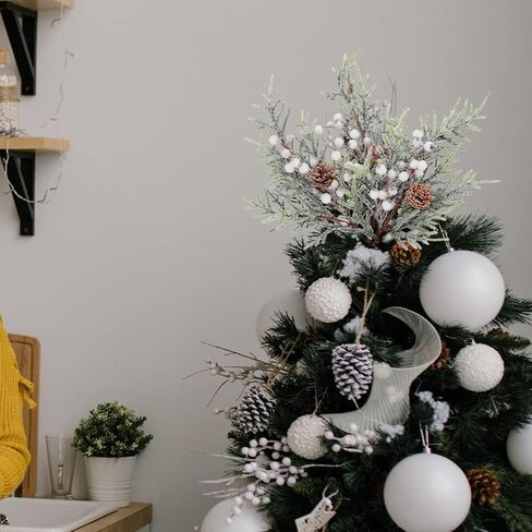 Christmas White Berry Picks, 3Pcs 17.7Inch Snow Frosted Artificial Pine Needles Holly Branches with Artificial White Berry and Pinecone Floral Picks and Spray for Winter Holiday Decor (3, White) in Saudi Arabia