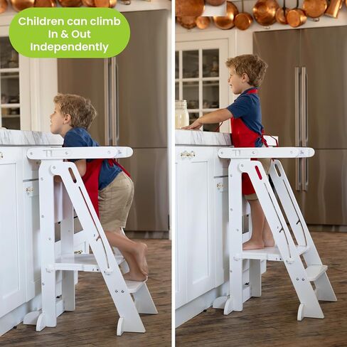 Little Partners Learning Tower Foldable Toddler Tower - Learn 'N Fold Toddler Kitchen Stool for Kids 2 to 6, Folding Toddler Tower (Grey w/Natural) in Saudi Arabia