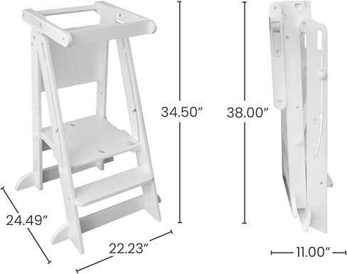 Little Partners Learning Tower Foldable Toddler Tower - Learn 'N Fold Toddler Kitchen Stool for Kids 2 to 6, Folding Toddler Tower (Grey w/Natural) in Saudi Arabia