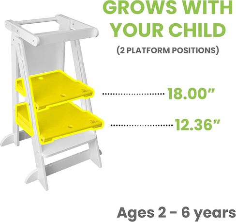 Little Partners Learning Tower Foldable Toddler Tower - Learn 'N Fold Toddler Kitchen Stool for Kids 2 to 6, Folding Toddler Tower (Grey w/Natural) in Saudi Arabia