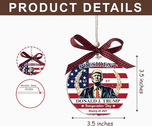 Trump Ornament 2024, 3.5" Acrylic President Trump Ornaments, Funny Trump Christmas Ornament, 2024 Christmas Ornaments, Great Gifts for Any Patriot, Christmas Tree Decorations (Trump President) in Saudi Arabia