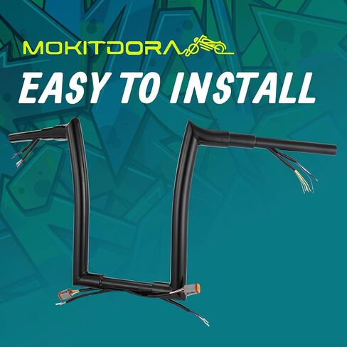 MoKitDora Sportster Dyna Softail Pre-wired Handlebar 14" Rise 1.5" Fat 1" Clamp Ape Hanger Meathook Bars for 1996-2006 Harley XL Road King FLHR (Except Softail Springer), Black in Saudi Arabia