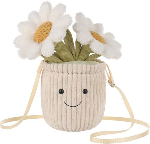 المشمش لامب بوعاء ديزي زهرة النبات حقيبة الكتف crossbody محفظة أفخم للبالغين والفتيات في سن المراهقة الأولاد، حقيبة كتف الحيوانات المحشوة، وحقائب اليد الأزياء للأطفال والكبار، 10.7 بوصة in Kuwait