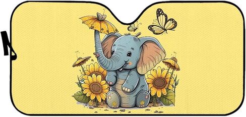 Windshield Sun Shade Cute Elephant Folding Car Front Window Sunshade Floral Sun Visor Retractable Sunshield Auto Windshield Sun Shield Universal Fit Most Vehicle Truck Cars Sedan in Saudi Arabia