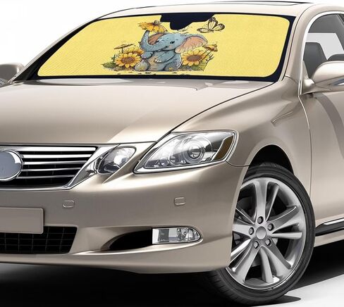 Windshield Sun Shade Cute Elephant Folding Car Front Window Sunshade Floral Sun Visor Retractable Sunshield Auto Windshield Sun Shield Universal Fit Most Vehicle Truck Cars Sedan in Saudi Arabia