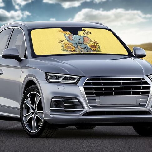 Windshield Sun Shade Cute Elephant Folding Car Front Window Sunshade Floral Sun Visor Retractable Sunshield Auto Windshield Sun Shield Universal Fit Most Vehicle Truck Cars Sedan in Saudi Arabia