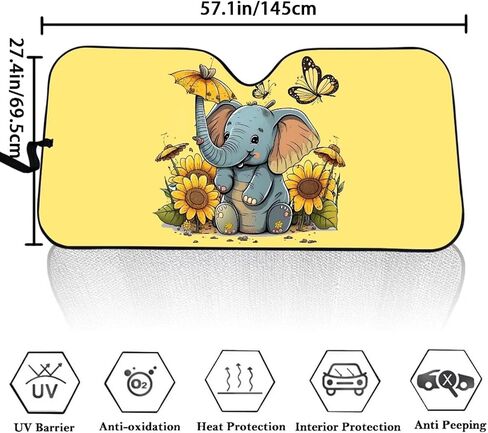 Windshield Sun Shade Cute Elephant Folding Car Front Window Sunshade Floral Sun Visor Retractable Sunshield Auto Windshield Sun Shield Universal Fit Most Vehicle Truck Cars Sedan in Saudi Arabia