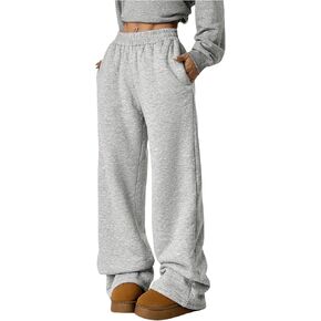 SOLY HUX Women's Elastic High Waisted Sweatpants Wide Leg Baggy Fleece Lined Pants with Pockets