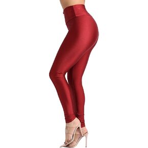 Shiny Skinny Leggings with Zipper - Stretch Active High Waist Tights Disco Party Club Night Out Pants