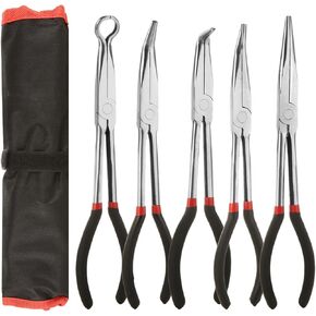 RHBLME 5 Pack Needle Nose Pliers Set, 11 Inch Long Needle Nose Pliers Set, 11" Long Reach Straight Pliers, 45/90 Degree Bent Nose Pliers,Diagonal Pliers and O-shape Tip Craft Repairing Tool