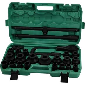 26pcs 3/4" and 1“ Drive Impact Socket Set Mechanics Tools Kit Sockets Set(21-65mm), Drive Sizes with Plastic Toolbox