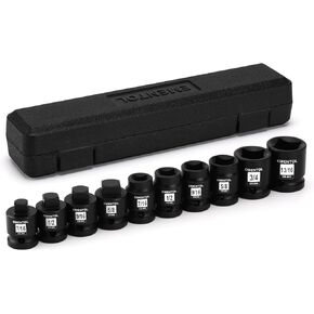 EMENTOL 10PCS 1/2" Dr. Pipe Plug Socket Set, SAE, CR-MO, Tapered Male Square Drive - 7/16 Inch to 9/16 Inch, Chamfered Female Square Drive - 7/16 Inch to 13/16 Inch
