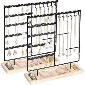 2 حزمة منظم المجوهرات حامل حامل المجوهرات المنظم لعرض القرط والقلادة والأساور الدائرية، حامل القرط مع 114 فتحة رف المجوهرات هدايا للأم والصديقة in Kuwait