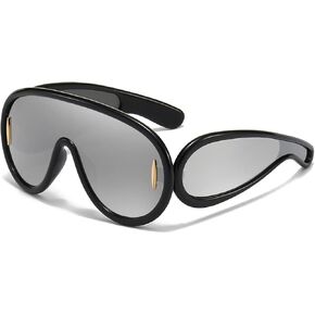 نظارات شمسية عصرية بقناع مموج للنساء والرجال نظارات شمسية كبيرة الحجم على طراز مصمم الأزياء in Kuwait