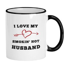 Sexy Gift For Hubby on Birthday or Valentines Day. I Love My Smokin Hot Husband. 11 oz Romantic Marriage Coffee Mug. Funny Gift Idea From Wife on Wedding Day or Anniversary. (White)