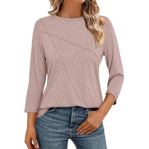 Women's 3/4 Sleeve Tops Crew Neck Summer Tops Casual Basic Tees Loose Fit Blouses
