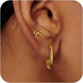 Bow Earrings for Women,14k Gold/Sterling Silver Plated Bow Ribbon Stud Earrings Drop Dangle Bow Tie Hoop Dainty Earrings Pearl Bow Earring Trendy Jewelry