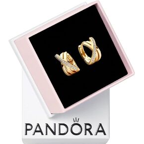 PANDORA Hoop Earrings with Clear Cubic Zirconia, with Gift Box