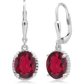 Gem Stone King 925 Sterling Silver 9X7MM Oval Gemstone Birthstone Leverback Drop Dangle Earrings For Women