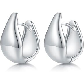 14K/18K Yellow/White Gold Plated Teardrop Huggie Hoop Earrings for Women | 925 Sterling Silver Post Teardrop Hoops |Thick Elegant Hoop Earrings - 20mm x 10mm
