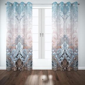 Paris Paisley Ombre Blackout Curtains 84 Inch Length 2 Panels Set, Retro Damask Vintage Boho Luxury Print Thermal Insulated Darkening Window Drapes Treatment for Living Room Bedroom 52x84 inch