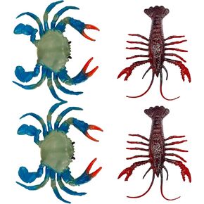 4PCS Realistic Crab Marine Animal Model, Artificial Faux Crab Models Ornament, Plastic Crab Decorations Sea Creature Science Educational Props Toys (Lobster and Crab Combo)