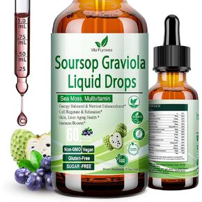 Soursop Graviola Liquid Drops, Soursop Extract Multivitamin Drops w. Sea Moss, Grape Seed, Super Concentrated Unrefined Soursop Oil Organic for Skin Immune Boost Detox, Soursop Bitters Liquid 2 Fl/Oz
