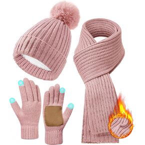 Zando Winter Beanie Hat Scarf Gloves Set for Women Warm Fleece Lined Knit Beanie with Pom Pom Winter Accessories for Women
