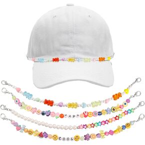 4PCS Trucker Hat Chains - Decorative Beaded Flower Charms for DIY Hat Jewelry Accessories – for Women's Baseball Caps and Mesh Golf Cap. Multi
