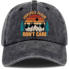 Hiking Hair Don't Care,Funny Hats,Vintage Caps,Hiking Lovers Gifts,Camping Hat,Funny Vintage Cotton Washed Baseball Caps,One Size Black