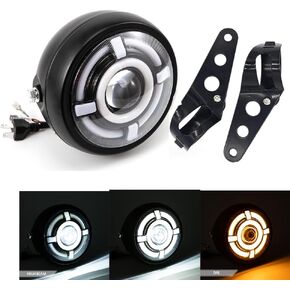 Motorcycle Headlight Assembly Round LED 6.5 inch Front Headlamp Amber White DRL High/Low Beam Head light for Bobber Cafe Racer Motorbike