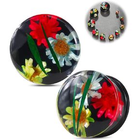 Jewseen 2Pcs Flower Ear Gauges Ear Tunnels Black Ear Plugs Resin Tunnels Gauges Plugs Flower Gauges Piercing Jewelry for Women 2g-1’’