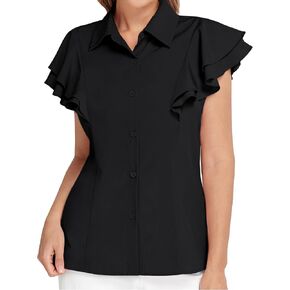 Belle Poque Women's Dressy Ruffle Sleeve Blouse Business Casual Button Down Shirt Flowy Work Tops