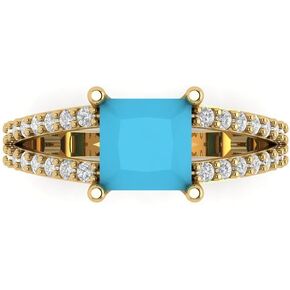 Clara Pucci 2.42 ct Princess Cut Solitaire VVS1 Blue Turquoise Designer Anniversary Bridal Engagement Ring 14k Yellow Gold