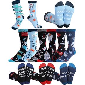 6 Pairs Mens Doctor Compression Socks 15-20mmhg Medical Socks Pharmacist Socks Male Nurse Socks for Christmas Funny Doctors Nurse Gifts